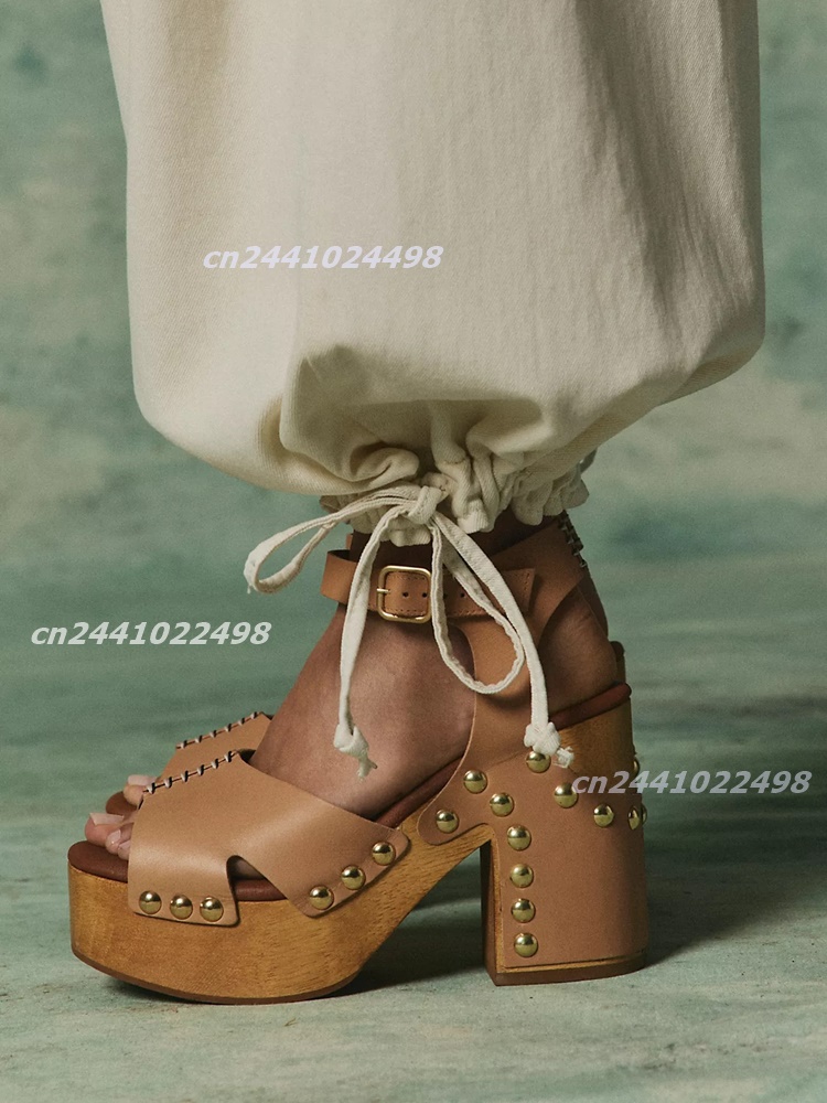 Geta Wooden Sandal - Damen-Plateau-Sandalen mit klobigem Holzabsatz, offener Zehenbereich,