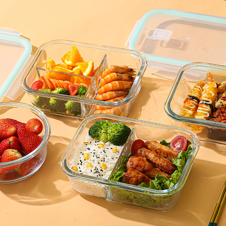 Bento Box - Glas-Frischhaltebox aus hochborosilikathaltigem, hitzebeständigem Glas, mikrowellengeeignet,