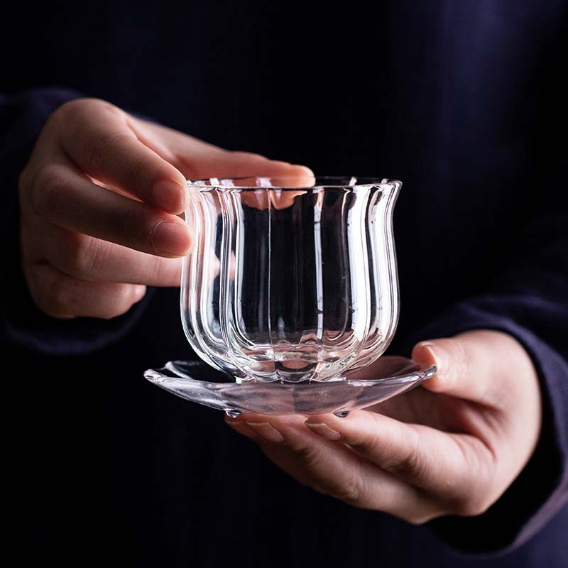 Japanese Pottery - Handgefertigte Hitzebeständige Borosilikatglas Lotus-Teetasse Kung-Fu-Tee-Set Persönliche