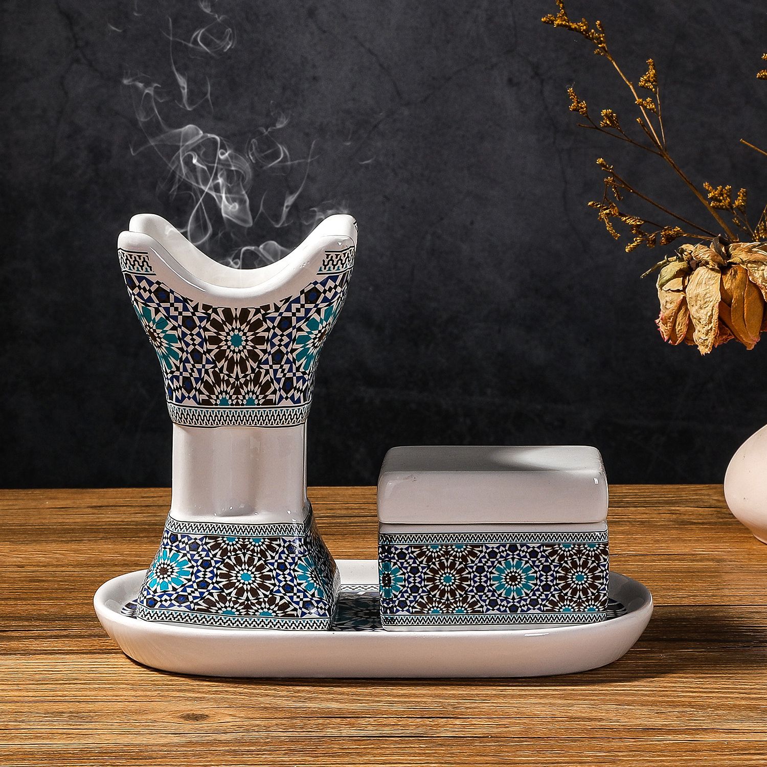 Incense Holder - Arabisches Keramik-Räucherstäbchenhalter-Set mit Vier-Ecken-Design für Hochzeiten
