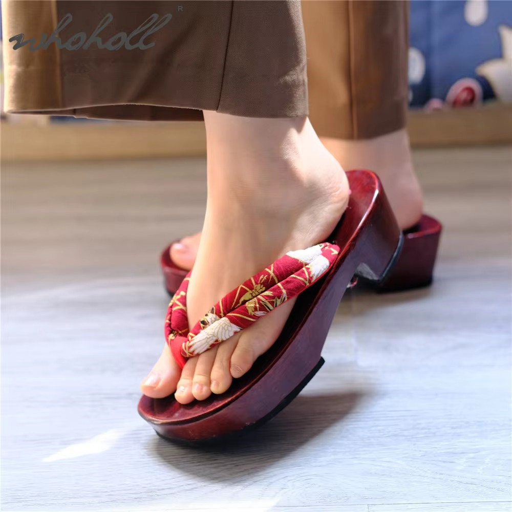 Geta Wooden Sandal - Japanische Geta-Animations-Cosplay-Schuhe, Keilsandalen für Damen, Holzsohlen-Flip-Flops,