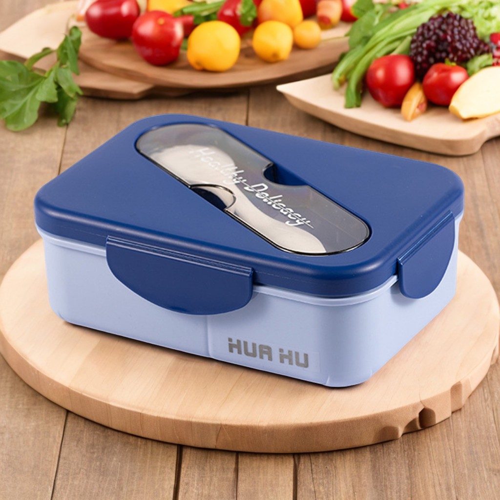 Bento Box - Studenten-Lunchbox mit Gabel, Kunststoff-Lunchbox zum Aufstecken,